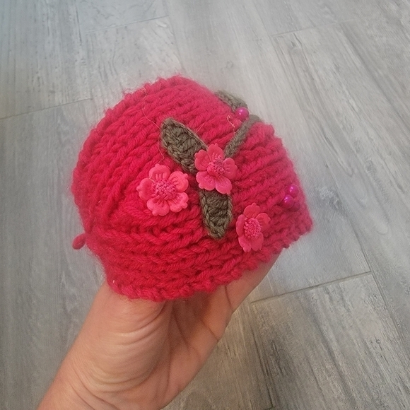 Crocheted Headband Pink Rose - Picture 5 of 8